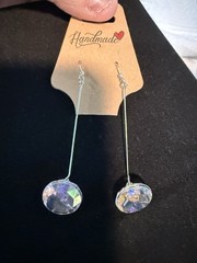 Handmade Crystal button Dangle Drop Hook Earrings Silver Round 2.5in Women