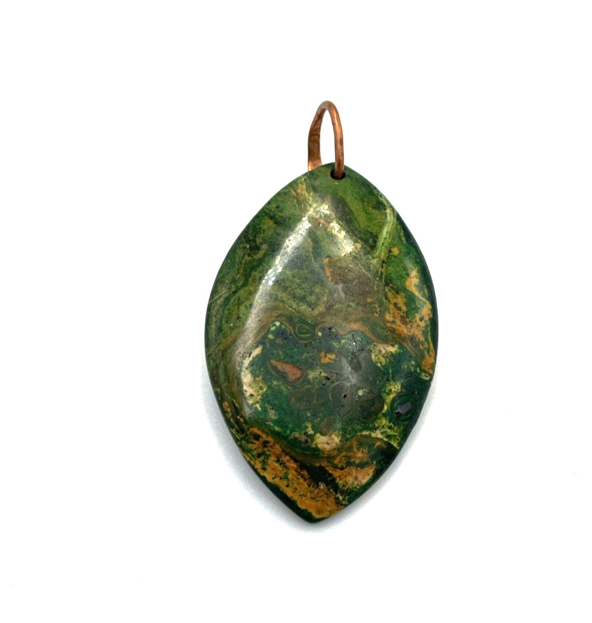 Green Polished Stone w/ Copper Bail Cabochon Verdite? Ocean Jasper?