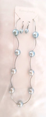 New Women’s Earrings and Necklace Gift Set Ice Blue Imitation Pearls Silvertone
