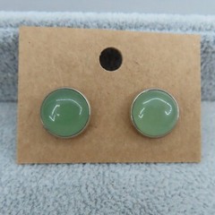 Green Aventurine Stud Earrings Stainless Steel Studs Calm Wellbeing Round 12mm