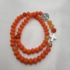 Orange St. Benedict Rosary Bracelet – Stretch & Wrap 18 or 19cm (7 or 8 inches)