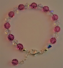 Pink Color Bracelet made w/ Swarovski Crystal Elements 8mm Round and Bicone