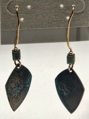 Artisan Patina Copper Earrings Hammered Verdigris Leaf Drop Modern Jewelry