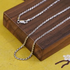 24″ 2mm, vintage faded gold over Sterling silver necklace, Italy 925 rope chain