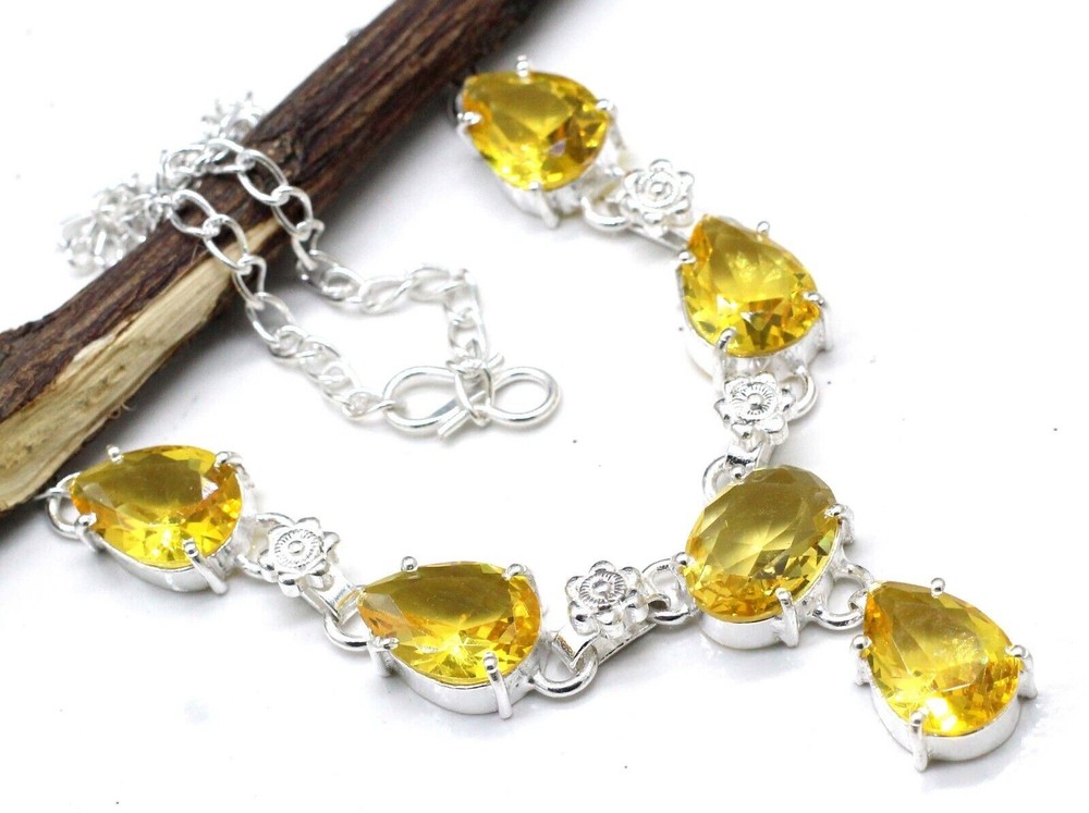 925 Sterling Silver Yellow Citrine Gemstone Handmade Jewelry Necklace