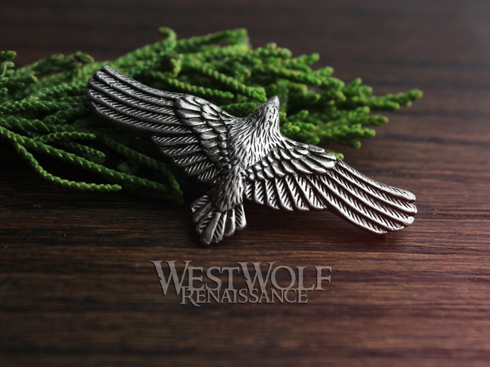 Flying Raven Pendant — Viking/Norse/Crow/Necklace/Silver/Pewter/Animal Spirit