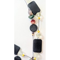 Artisan Colorful Art Glass & Black Wood Double Strand Cord Bohemian Necklace