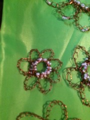 Crocheted Flowers With Beads. handmade With Recycled Copper Wire-9 In All