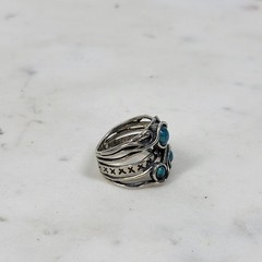 Sterling Silver Turquoise Ring Shablool Didae Three Stones Statement Israel 925