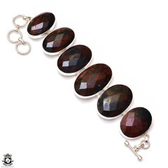 Irish Bloodstone Genuine Gemstone Silver Bracelet B4647