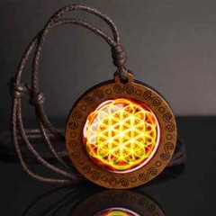 Bohemian Style Glass & Wood Pendant Necklace Spiritual Geometric Jewelry Gift