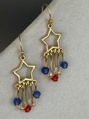 14k Gold Plated, Americana (Red/White/Blue) Star, Dangle Earrings, Patriotic