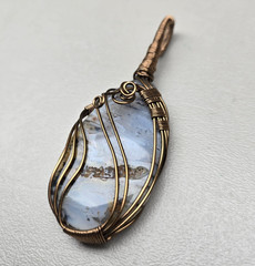 Pendant Large Wire Wrapped Stone Artisan Style Gold Tone 4 Inch Necklace Pendant
