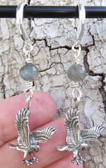 Handmade Labradorite Gemstone Earrings with Sterling Silver Eagle Charms
