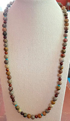 Picasso Jasper/Mahogany Red Rosewood/Turquiose/25.5″/Gemstone Necklace (PJMRT-7)