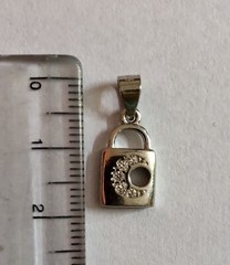 925 Sterling Silver LOCK of Love Pendant with Cz, Small Minimal Jewelry 1.23 gm