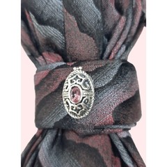 Artisan Vintage Silk Tie Pendant Black Glass Beaded Necklace Abstract Gray Pink