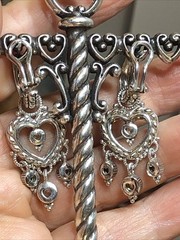 37. Judith Ripka 925 Sterling Half Hoop CZ Dangle HEART Omega Back Earrings 38mm