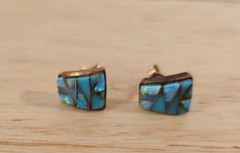 Opal and Turquoise Earrings set in Bronze