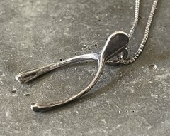 Vintage Sterling Silver Wishbone Lucky Charm Pendant Necklace 18”