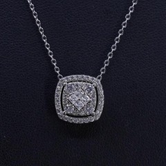 16+2”, vintage sterling silver 925 flatten chain necklace cluster cz pendant