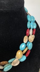 Gemstone Beaded Necklace Sterling Silver Multi Strand – 17 inch Length