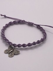Handmade Purple Macrame Spiral Knot Adjustable Bracelet with Butterfly Charm