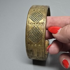 Solid Brass Large Cuff Artisan Unisex Statement Bracelet Vtg W/ Patina 5.4oz