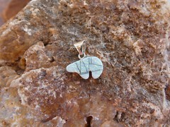 Southwest Sterling Silver Sugilite & White Opal Double Sided Bear Pendant S85