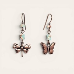 Handmade Blue Serpentine Butterfly Earrings Copper Boho Gemstone Dangle