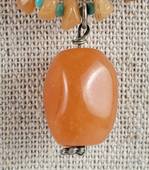 Orange Agate Pendant And Chip Beaded Necklace With Turquoise Bead Spacers 17.5″