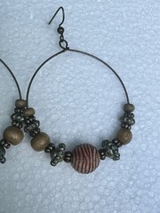 Boho Beaded Hoop Earrings Wood Glass Artisan Dangle Earrings