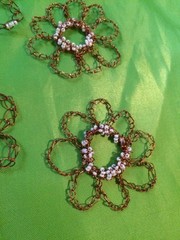 Crocheted Flowers With Beads. handmade With Recycled Copper Wire-9 In All