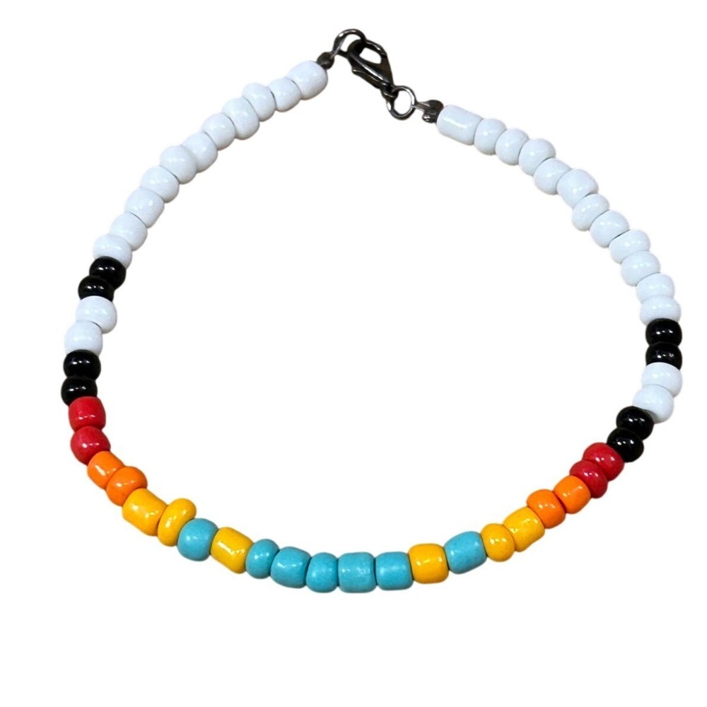 Handcrafted Multi Color Seed Bead Bracelet White Black Red Orange Yellow Blue