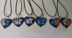 Lampwork Multi-Color Butterfly Heart Pendant Necklace