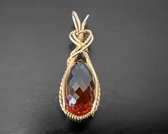Handmade Artisan 14K Gold Plate Copper Wire Wrapped Drop Smoky Quartz Pendant