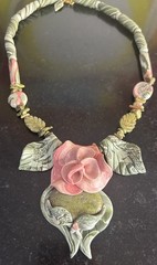 Hand Crafted Polymer Clay Necklace With Stone OOAK Tropical Flower