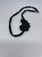 Karla Jordan Necklace Black Beaded Mother Of Pearl Floral Flower Design 28”