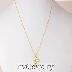 Lady Jewelry All Gold Filled Chain Necklace Rose Charm Pendant 17″ free shipping