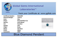3.60 Ct Certified Blue Diamond Pendant -Great Shine & Bling ! FREE Studs