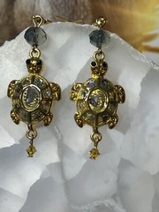 Turtle Drop Earrings – Gold / Gray Turtle earrings – Sea Life Turtle Handcraft