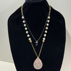Hand Crafted 2 Necklaces Mixed Metals with Black & Pink Accents (6260)