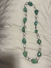 30”Green Chalcedony Nugget Beads &Silver Links necklace W/silver Lobster Clasp.