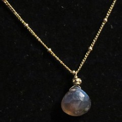 Vintage Labradorite ? Water Drop Moonlight Stone Pendant Necklace 16″ Gold Tone