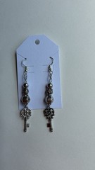 Handmade Silver Tone Grunge Key Earring Nickel-Free Hooks Gothic Dark Academia