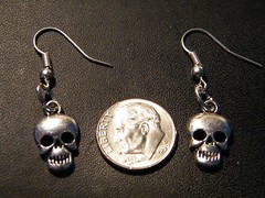 4 Pairs SKULL EARRINGS Mini Head Skeleton Bikers Goth Silver Wires Lot of 4 NEW!