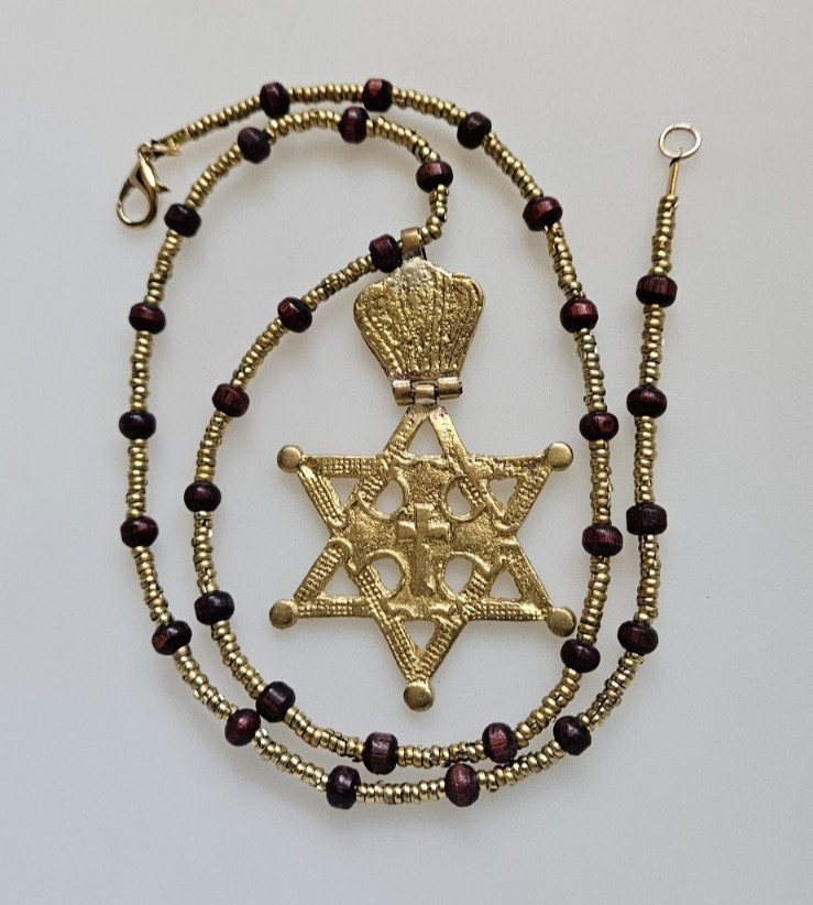 Ethiopian Star of David pendant Necklace beaded hand crafted necklace