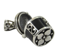 Solid 925 Sterling Silver Black Onyx Inlay Cremation Ash Urn Funerary Pendant