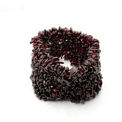 Vintage Handmade Natural Garnet Chip Elastic Wide Cuff Bracelet