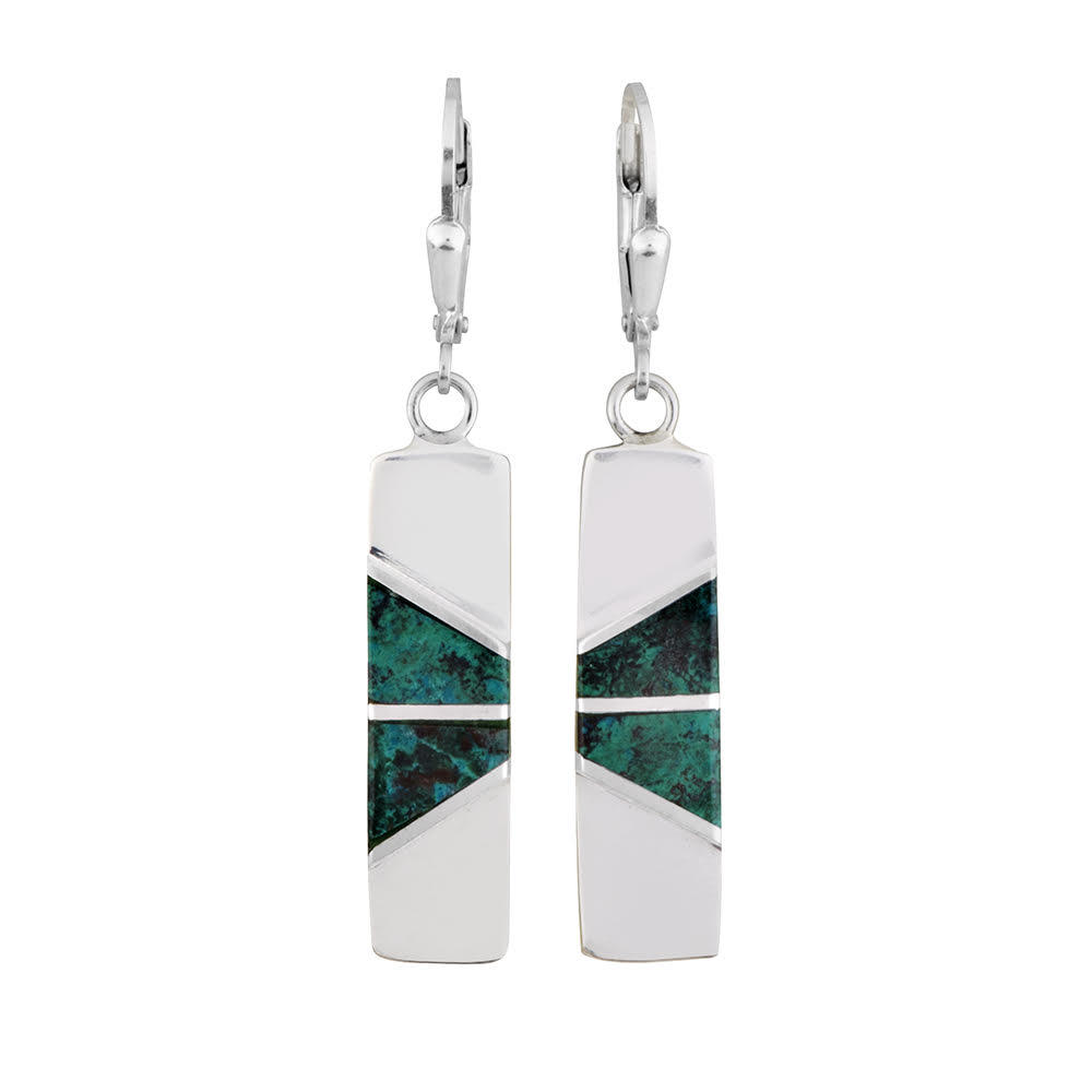 Sterling Silver King Solomon Eilat Stone Blue Green Elegant Vertical Earrings